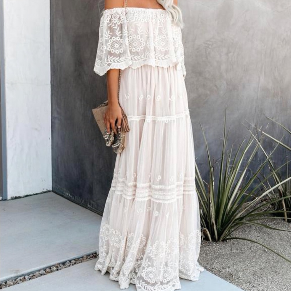 Vici Off The Shoulder Lace Maxi Dress